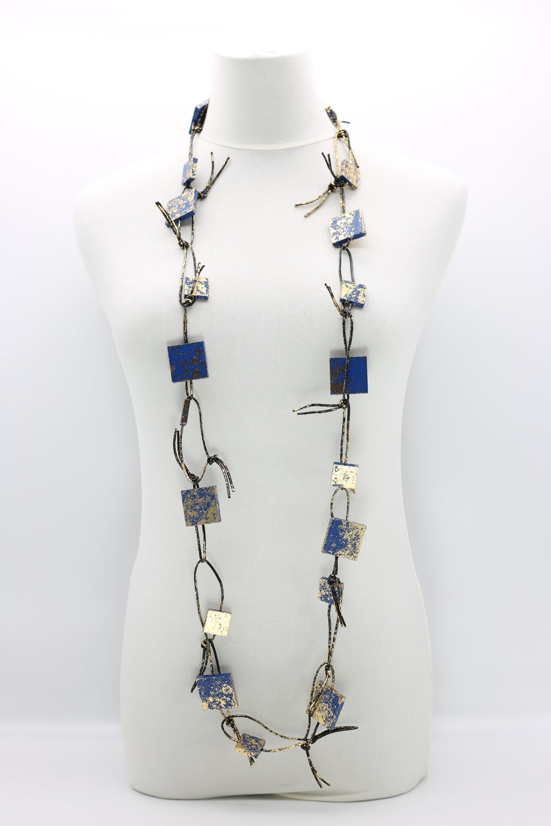 Wooden Squares on Leatherette Chain Necklaces - Hand gilded - Jianhui London