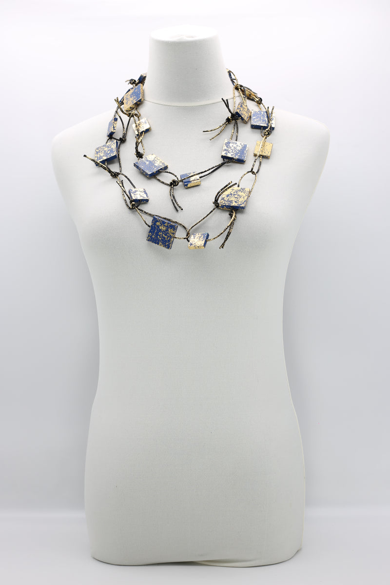 Wooden Squares on Leatherette Chain Necklaces - Hand gilded - Jianhui London