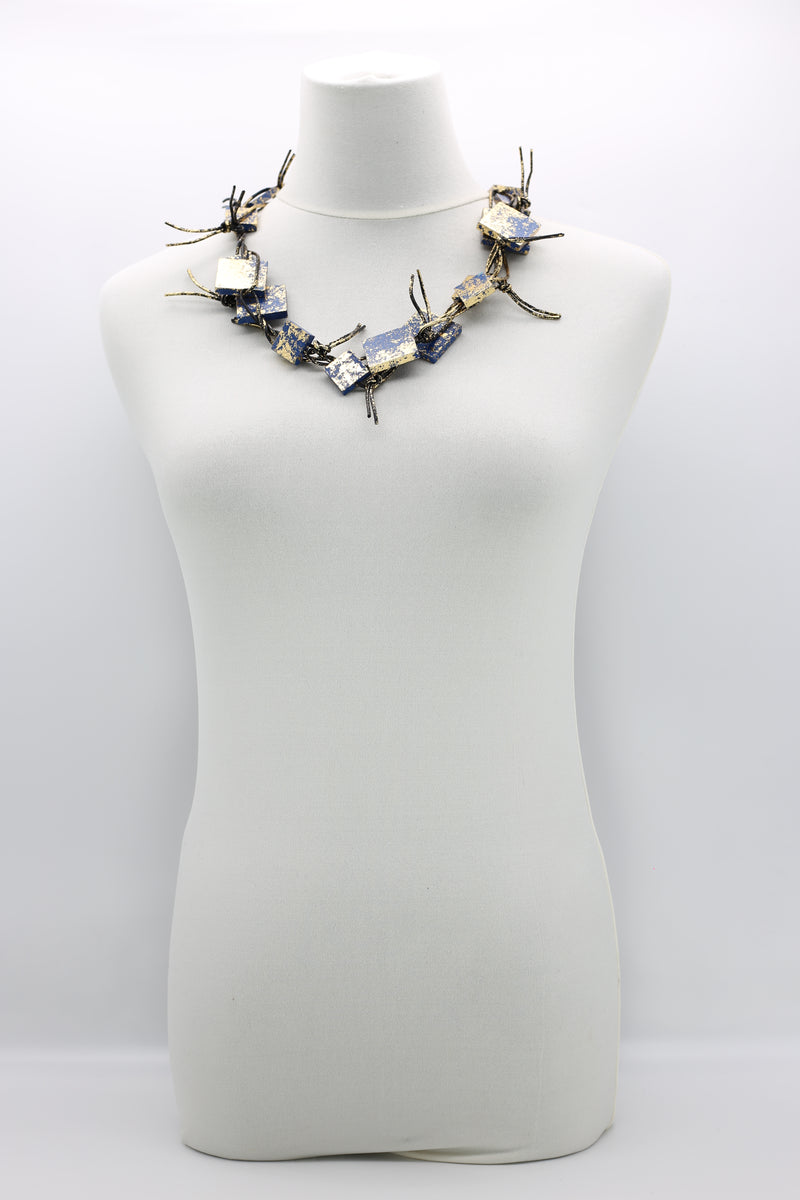 Wooden Squares on Leatherette Chain Necklaces - Hand gilded - Jianhui London