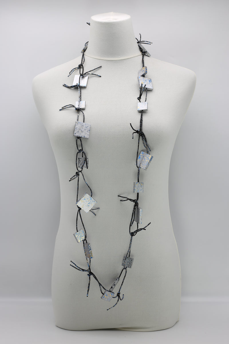 Wooden Squares on Leatherette Chain Necklaces - Hand gilded - Jianhui London