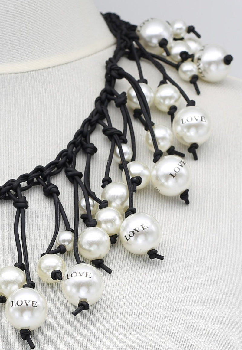Woven Double Row Love Faux Pearl Necklace - Jianhui London