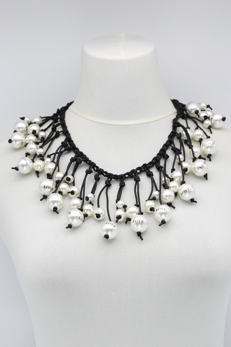 Woven Double Row Love Faux Pearl Necklace - Jianhui London