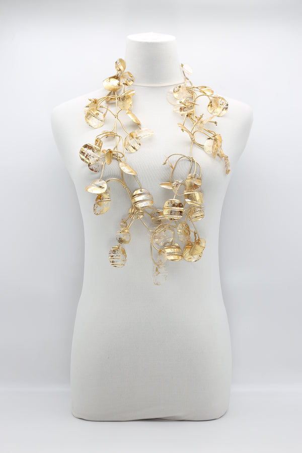 Aqua Water Lily Leaf Necklaces - Hand-gilded - Long - Jianhui London