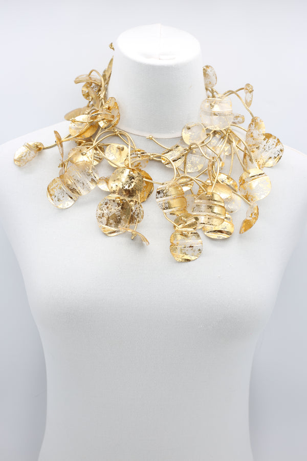 Aqua Water Lily Leaf Necklaces - Hand-gilded - Long - Jianhui London