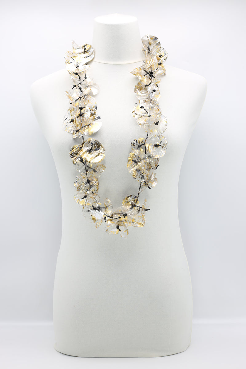 Upcycled plastic bottles - Aqua Poppy Flower Necklace - Hand-gilded - Jianhui London