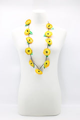 Upcycled plastic bottles - sunflower with green leaf necklace- Short -Yellow - Jianhui London