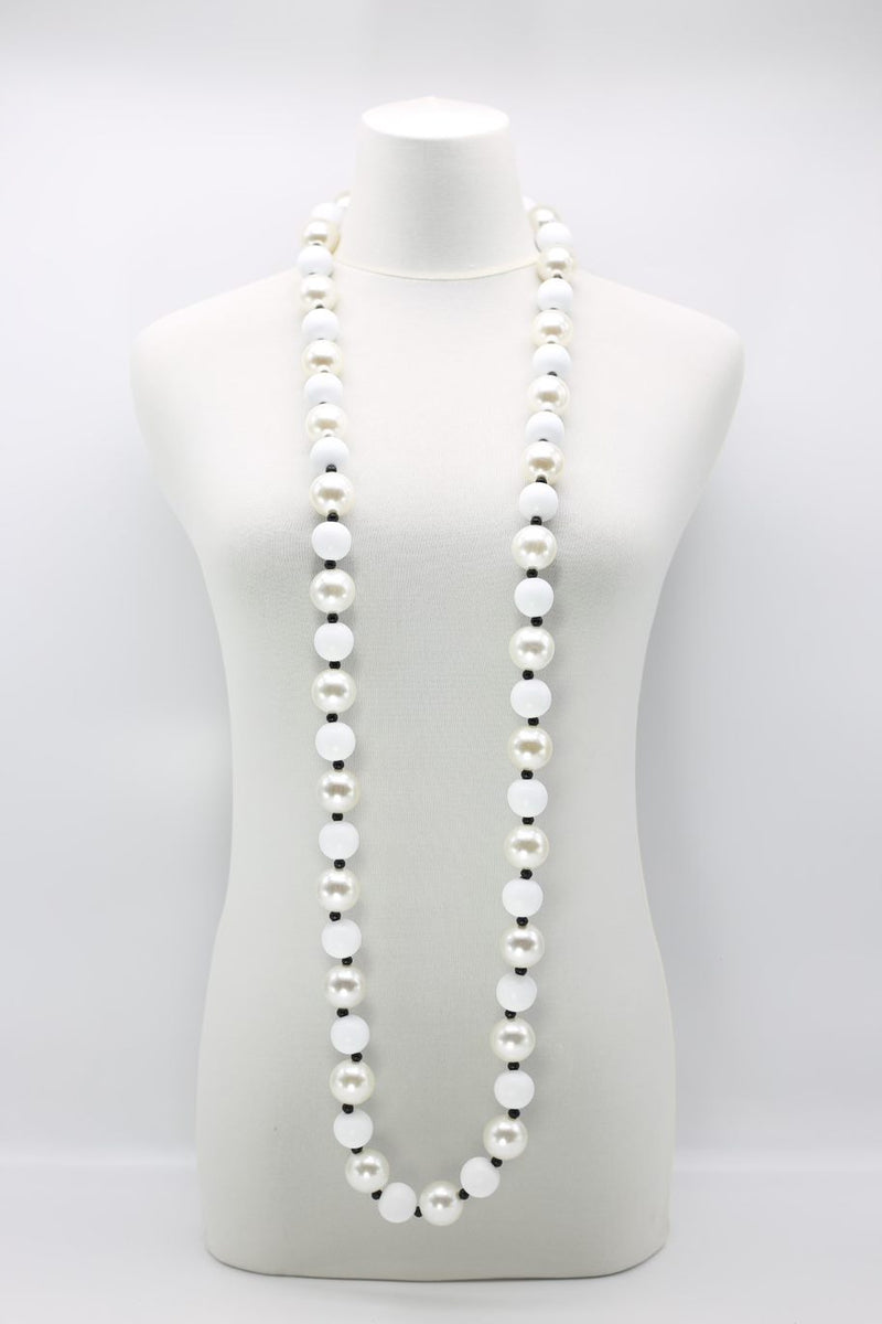 Round Wooden Beads with White Pearls Necklace - Jianhui London