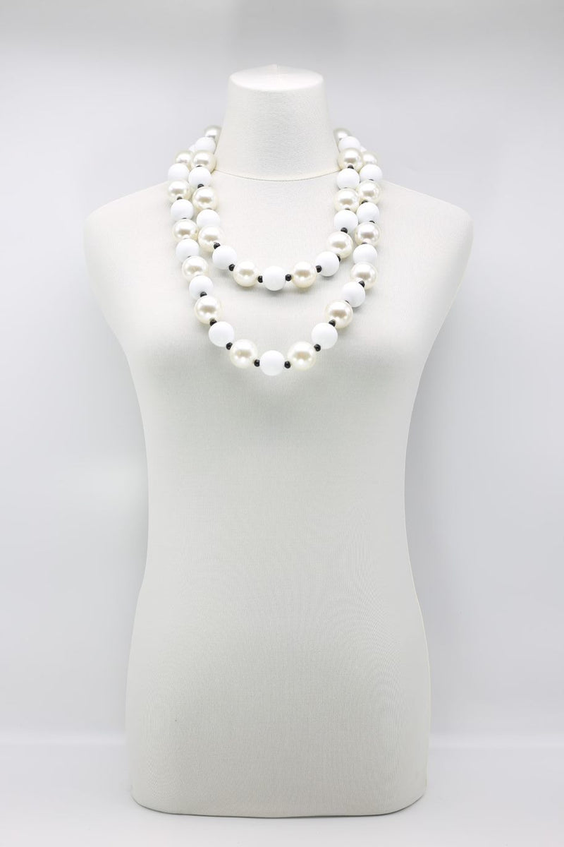 Round Wooden Beads with White Pearls Necklace - Jianhui London