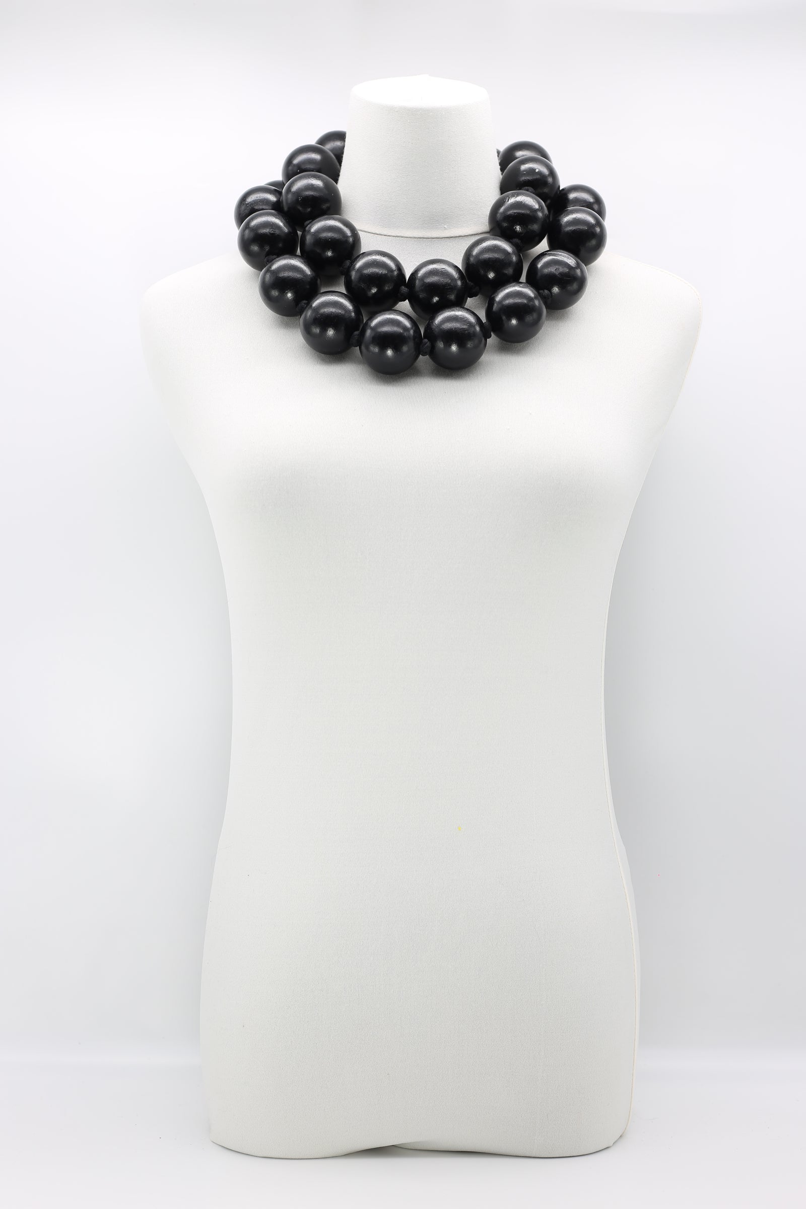 Chunky Black Beaded Necklace – 18 Inch With Extender, 13mm Big Beads, Statement Style