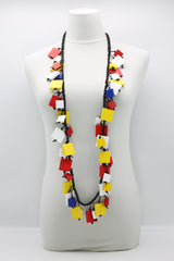 Mondrian Collection - Wooden Squares on Cotton Cord Necklace - Medium - Jianhui London