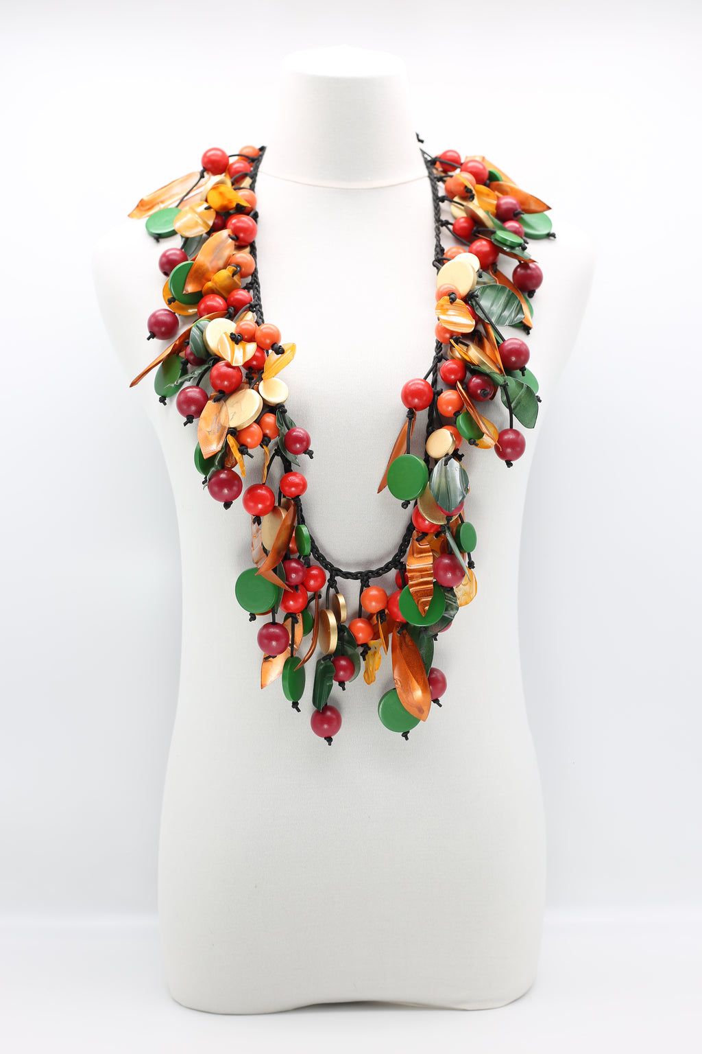 Vintage Inspired Wooden Beads and Plastic Leaf Mixed Fruit