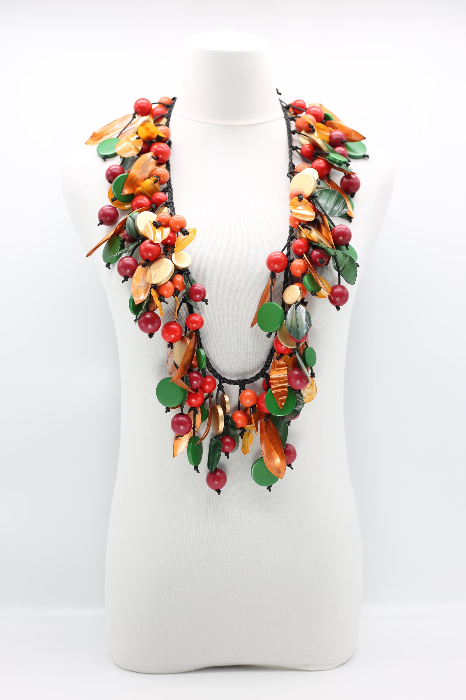 Vintage Inspired Wooden Beads and Plastic Leaf Mixed Fruit