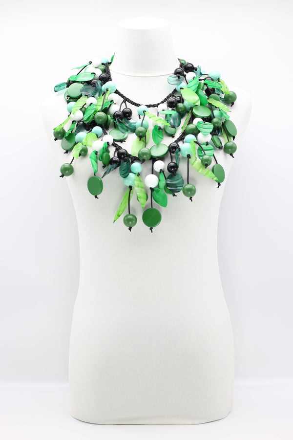 Vintage Inspired Wooden Beads and Plastic Leaf Mixed Fruit Necklace - Long - Jianhui London