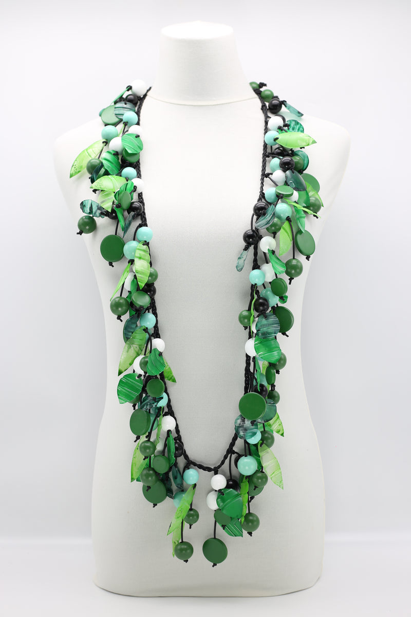 Vintage Inspired Wooden Beads and Plastic Leaf Mixed Fruit Necklace - Long - Jianhui London