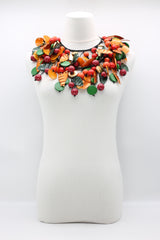 Vintage Inspired Wooden Beads and Plastic Leaf Mixed Fruit Necklace - Long - Jianhui London