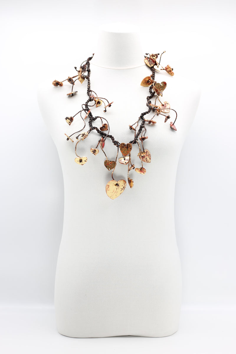 HAND GILDED WOODEN HEARTS ON COTTON CORD NECKLACE - Jianhui London
