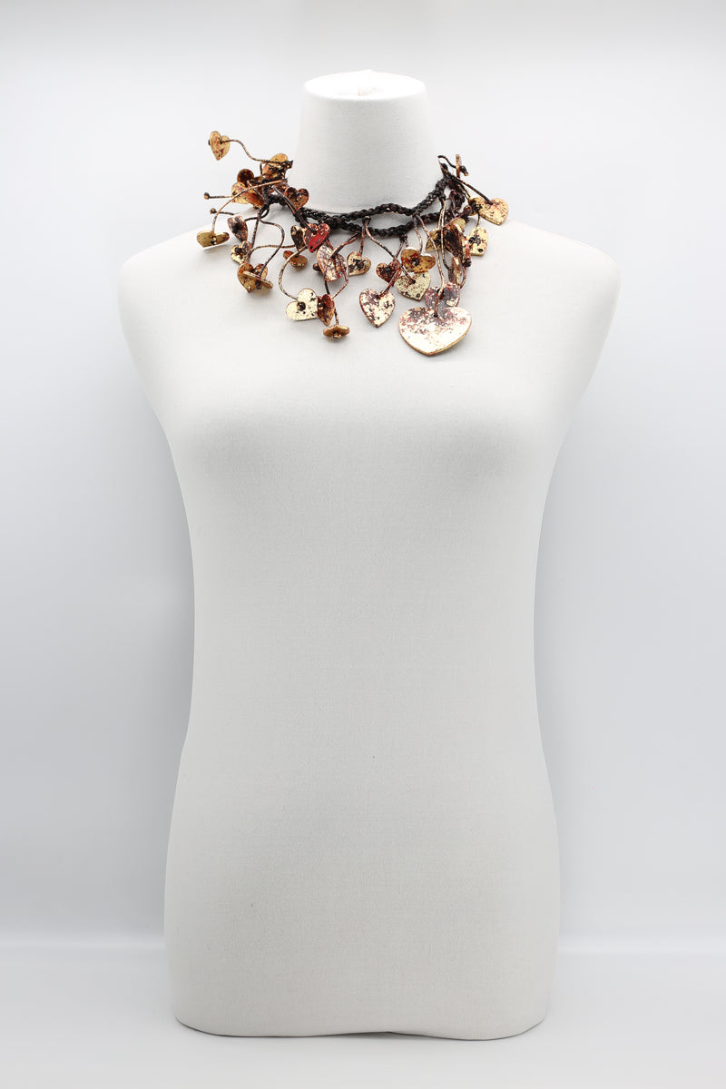 HAND GILDED WOODEN HEARTS ON COTTON CORD NECKLACE - Jianhui London