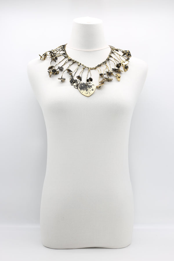 HAND GILDED WOODEN HEARTS ON LEATHERETTE NECKLACE - SHORT - Jianhui London
