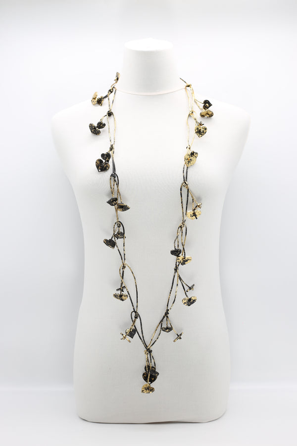 leatherette chain with wooden hearts Necklace -Hand Gilded - Jianhui London