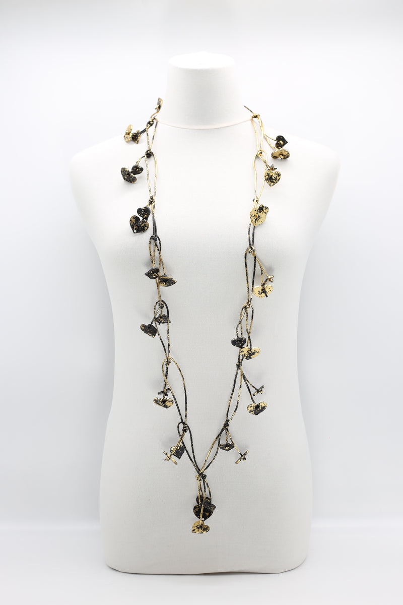 leatherette chain with wooden hearts Necklace -Hand Gilded - Jianhui London