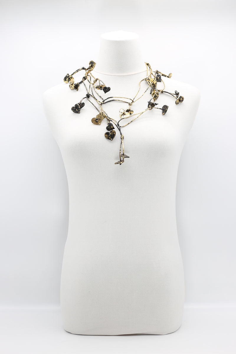 leatherette chain with wooden hearts Necklace -Hand Gilded - Jianhui London