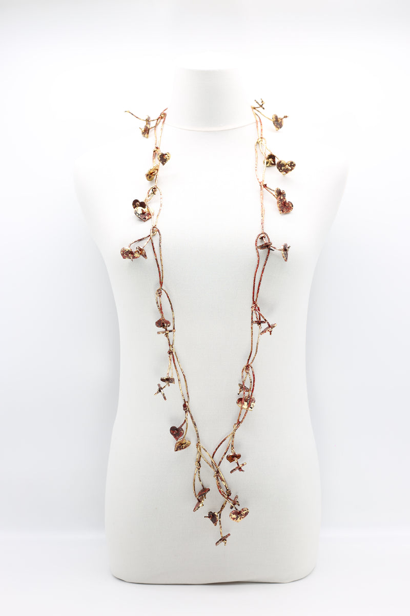leatherette chain with wooden hearts Necklace -Hand Gilded - Jianhui London