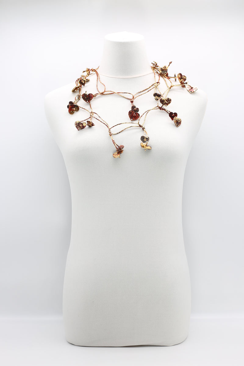 leatherette chain with wooden hearts Necklace -Hand Gilded - Jianhui London