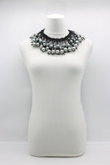 Hand Woven Leatherette with 4-row Faux Pearls Necklace - Jianhui London