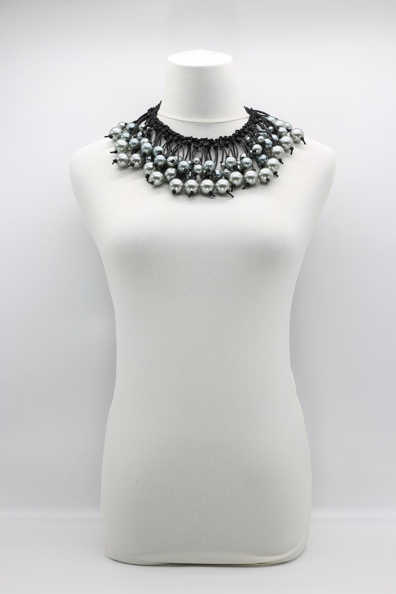 Hand Woven Leatherette with 4-row Faux Pearls Necklace - Jianhui London