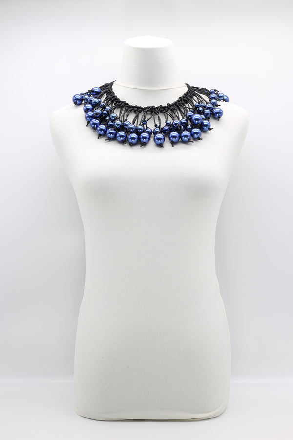 Hand Woven Leatherette with 4-row Faux Pearls Necklace - Jianhui London