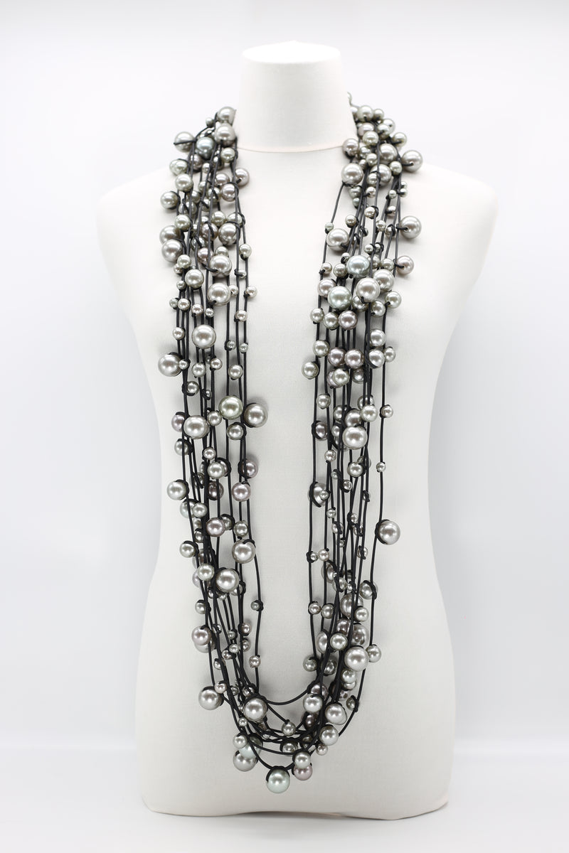 10-Strand Faux Pearls on Leatherette Necklace - Jianhui London
