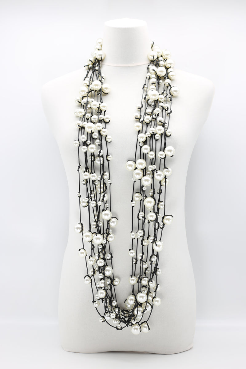10-Strand Faux Pearls on Leatherette Necklace - Jianhui London