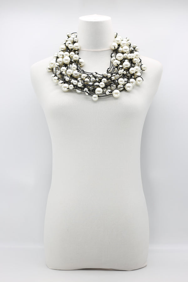 10-Strand Faux Pearls on Leatherette Necklace - Jianhui London