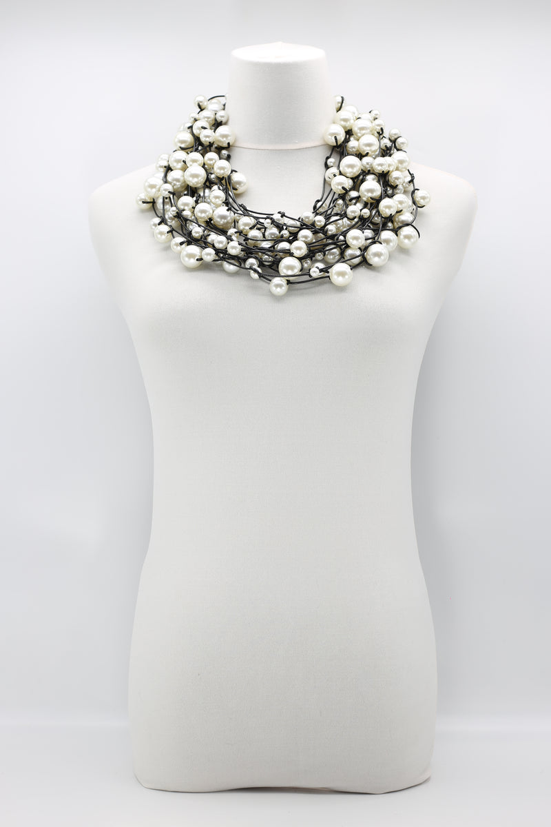 10-Strand Faux Pearls on Leatherette Necklace - Jianhui London