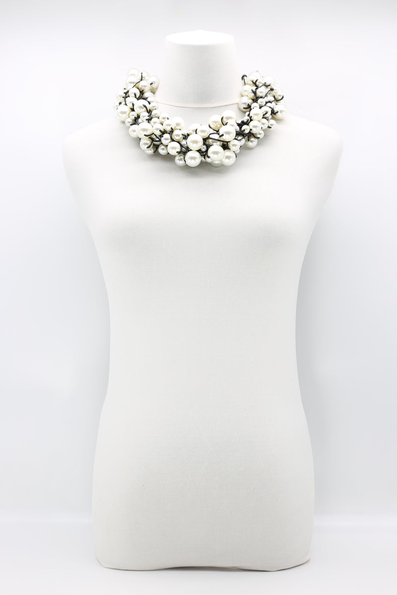 10-Strand Faux Pearls on Leatherette Necklace - Jianhui London