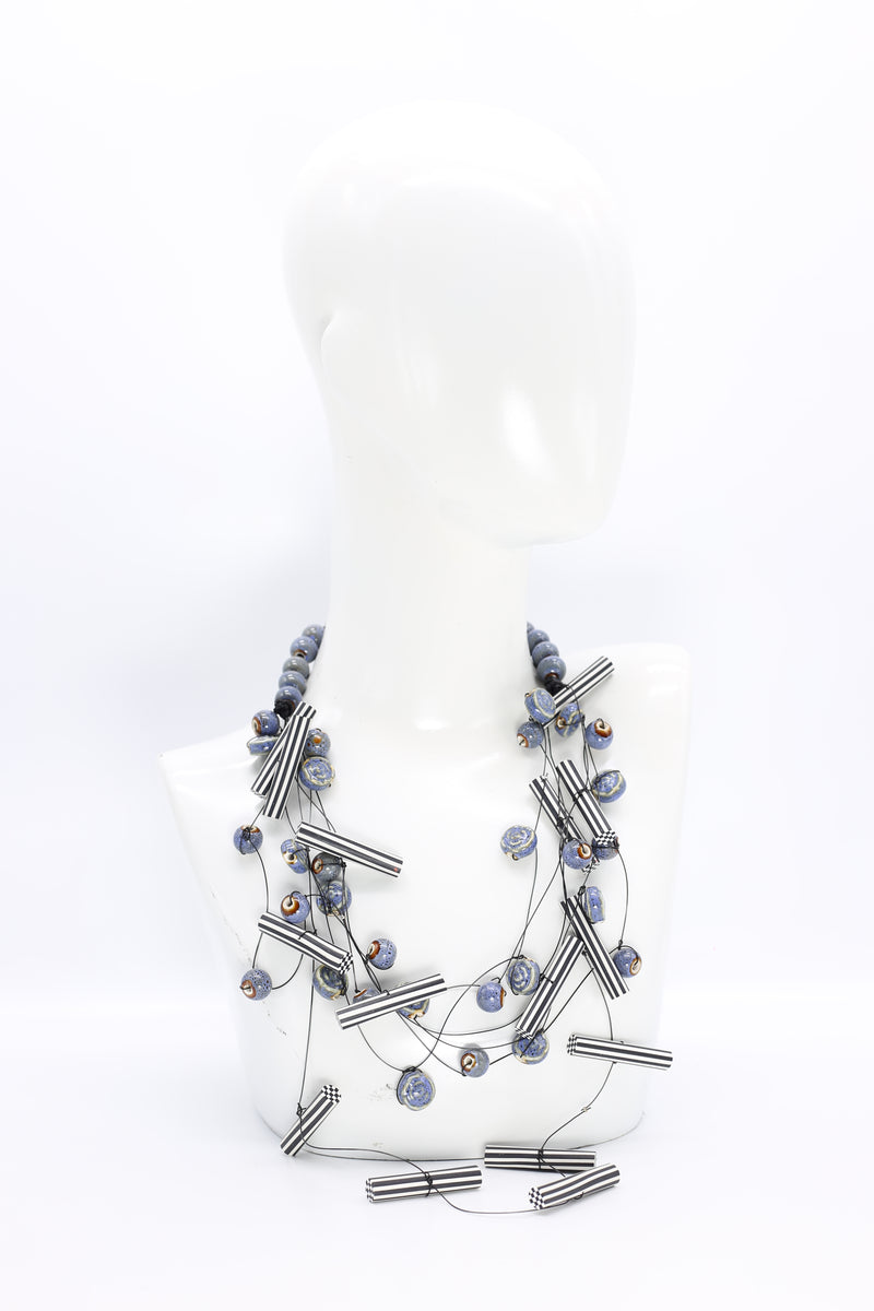 Mixed ceramic beads and polymer clay column necklace - Jianhui London