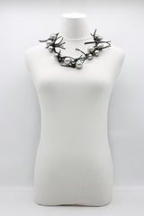 FAUX PEARLS ON LEATHERETTE CHAIN NECKLACE - BIG - Jianhui London