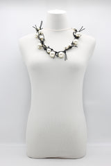 FAUX PEARLS ON LEATHERETTE CHAIN NECKLACE - BIG - Jianhui London