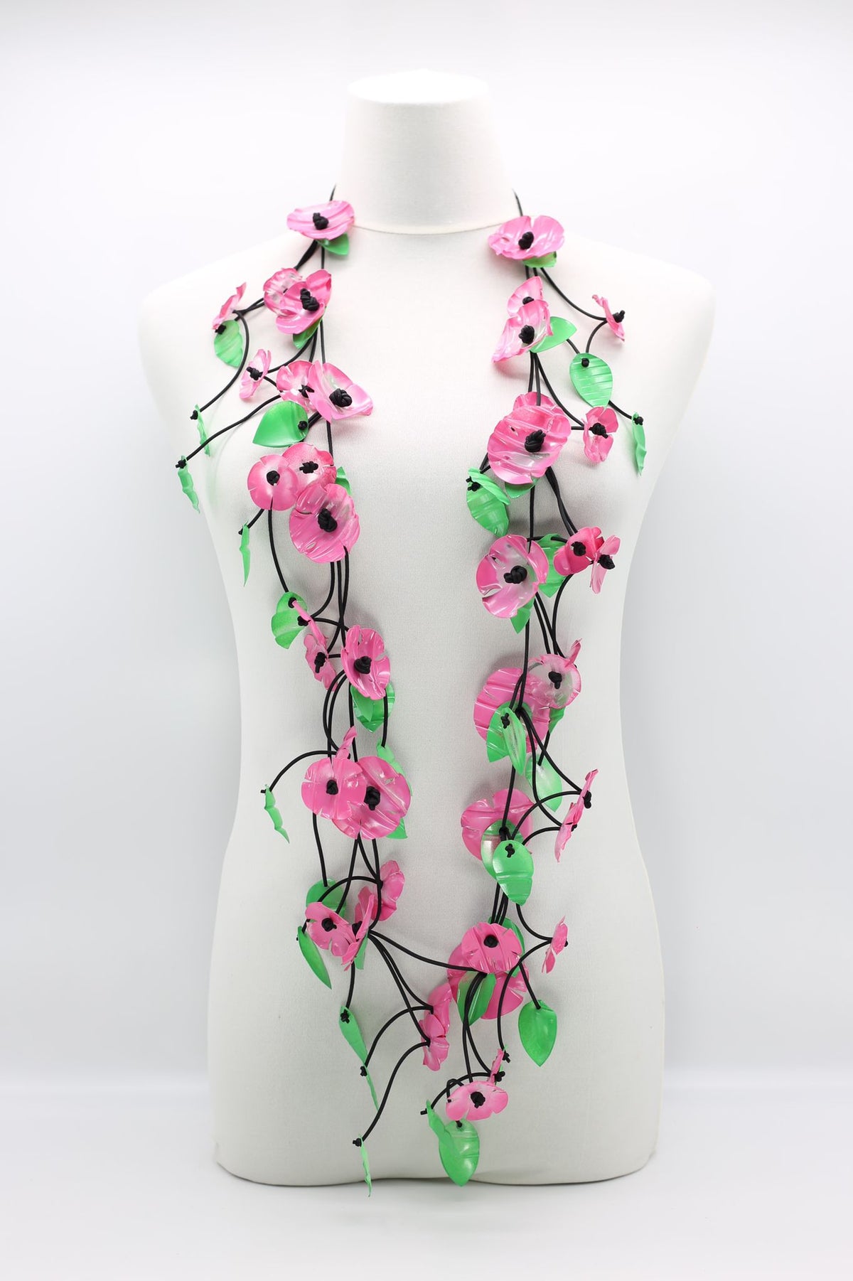Upcycled Plastic Bottles Poppy with Green Leaf Necklaces – Jianhui