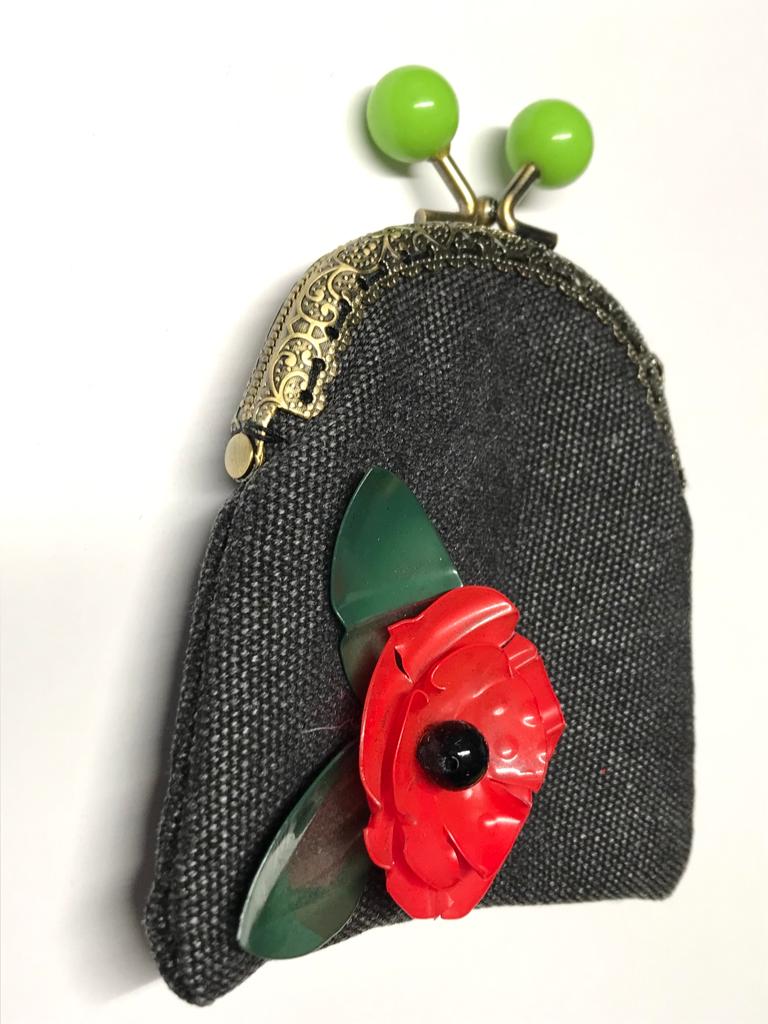 Handmade Small Purses - Recycled Charcoal Denim - Jianhui London