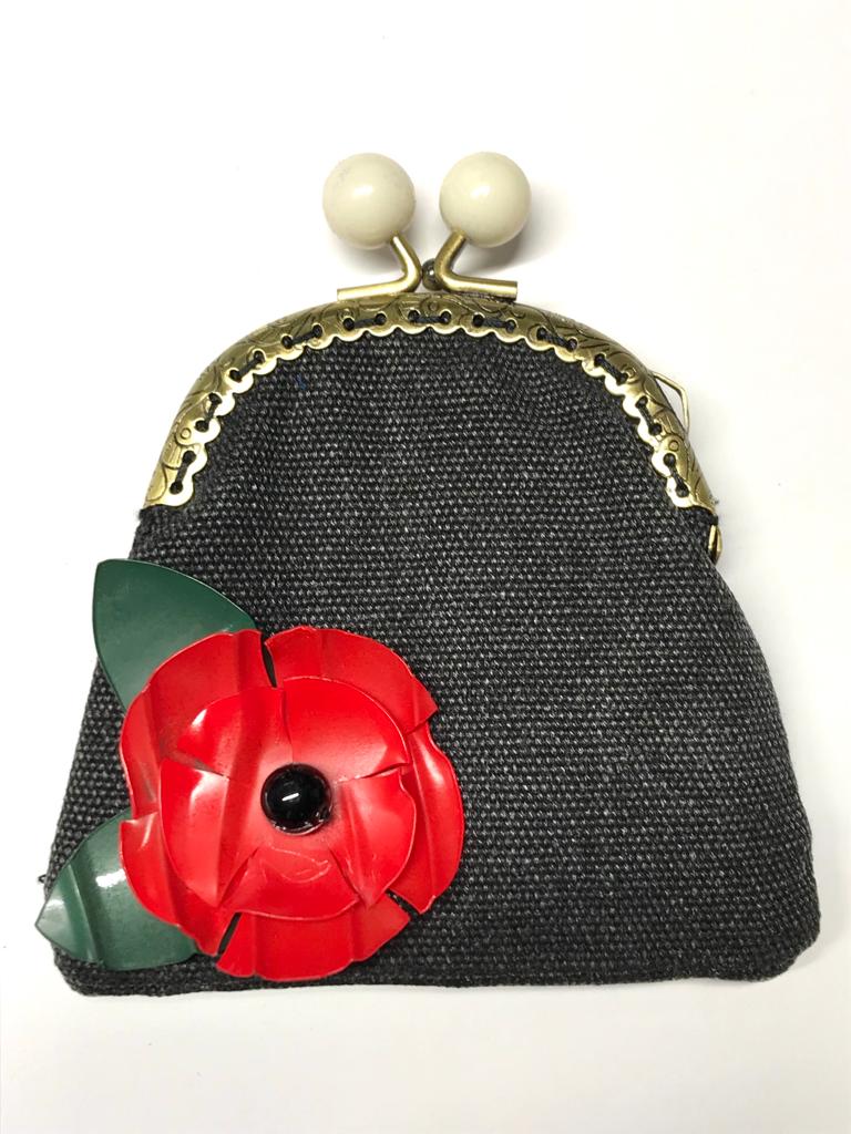 Handmade Small Purses - Recycled Charcoal Denim - Jianhui London