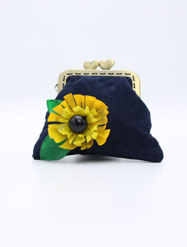 Handmade Small Navy Purse - Sunflower - Jianhui London