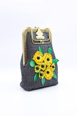 Handmade Rectangular Big Purse with Bronze Frame and Handle - Jianhui London