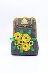 Handmade Rectangular Big Purse with Bronze Frame and Handle - Jianhui London