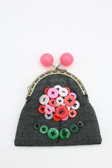 HANDMADE SMALL PURSES - RECYCLED CHARCOAL DENIM AND BUTTONS - Jianhui London