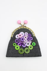 HANDMADE SMALL PURSES - RECYCLED CHARCOAL DENIM AND BUTTONS - Jianhui London