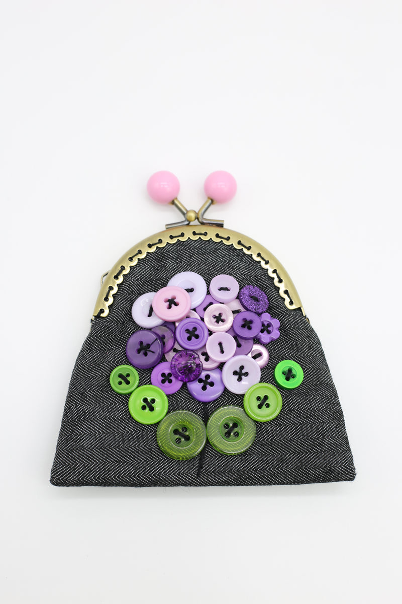 HANDMADE SMALL PURSES - RECYCLED CHARCOAL DENIM AND BUTTONS - Jianhui London