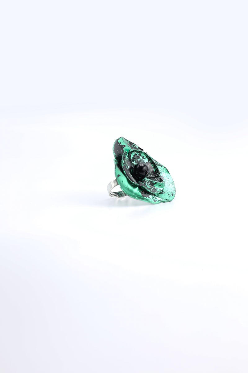 Aqua Poppy/Sunflower Rings - Hand gilded/Hand-painted - Big - Jianhui London