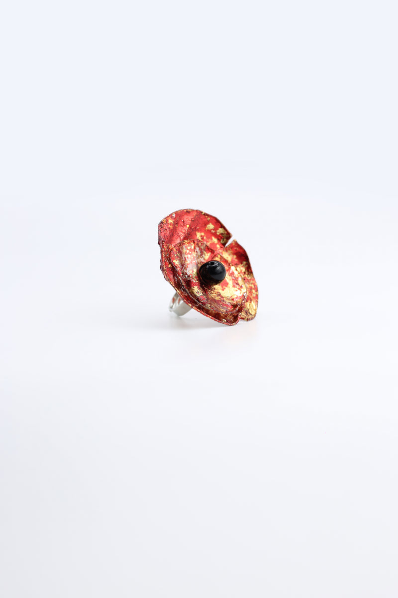 Aqua Poppy/Sunflower Rings - Hand gilded/Hand-painted - Big - Jianhui London