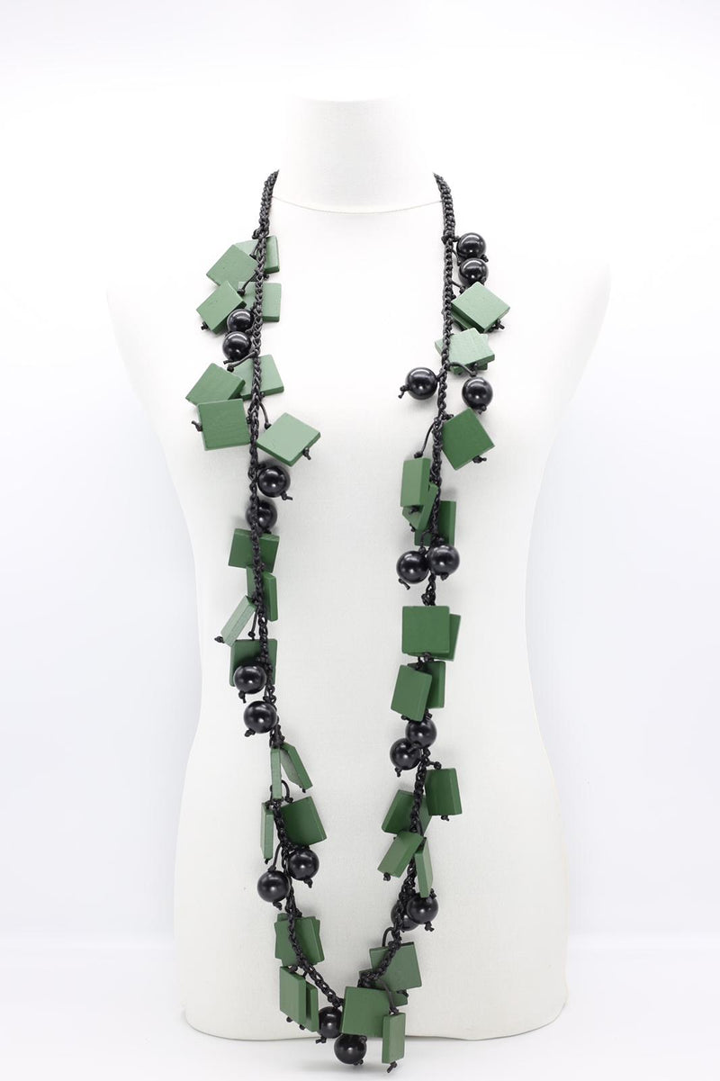 Beads & Squares Necklaces Set - Spring Green/Black - Jianhui London
